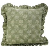 Hand Block Floral Frill Decorative Thick Linen Pillow Cover - Rohini