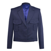 Blue Cropped Blazer with Stripes and Magnetic Snap Fastening