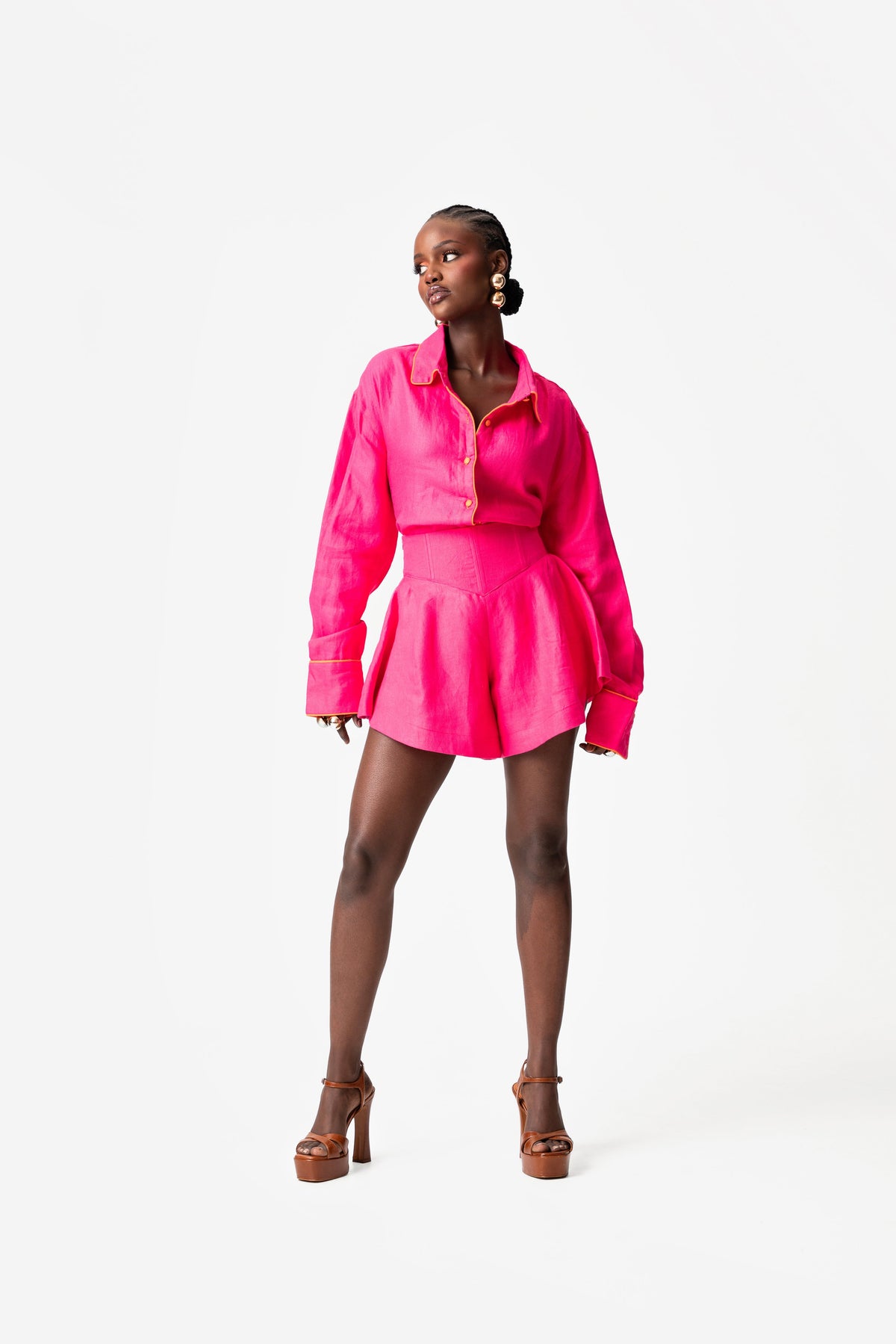 Linen LILY Wide Leg Shorts in Pink