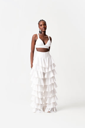 Linen DARIA Ruffle Pants in White