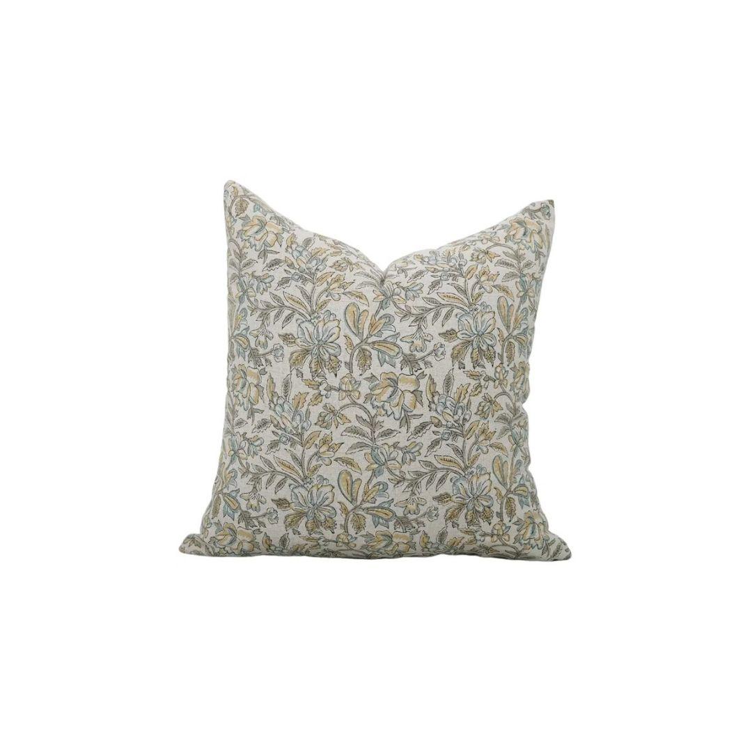 Traditional Indian Block Printed Pure Linen Pillow Cover- Kudrat