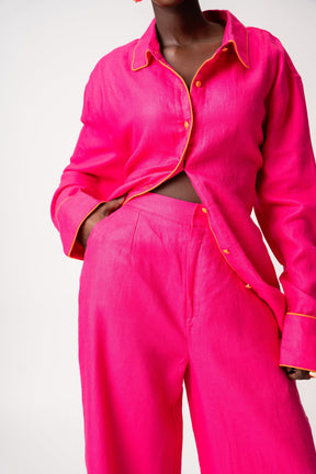 Linen NIKKI Wide Leg Pants in Pink (3 LENGTH)