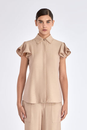 Clark Ruffle Sleeve Blouse | Nude