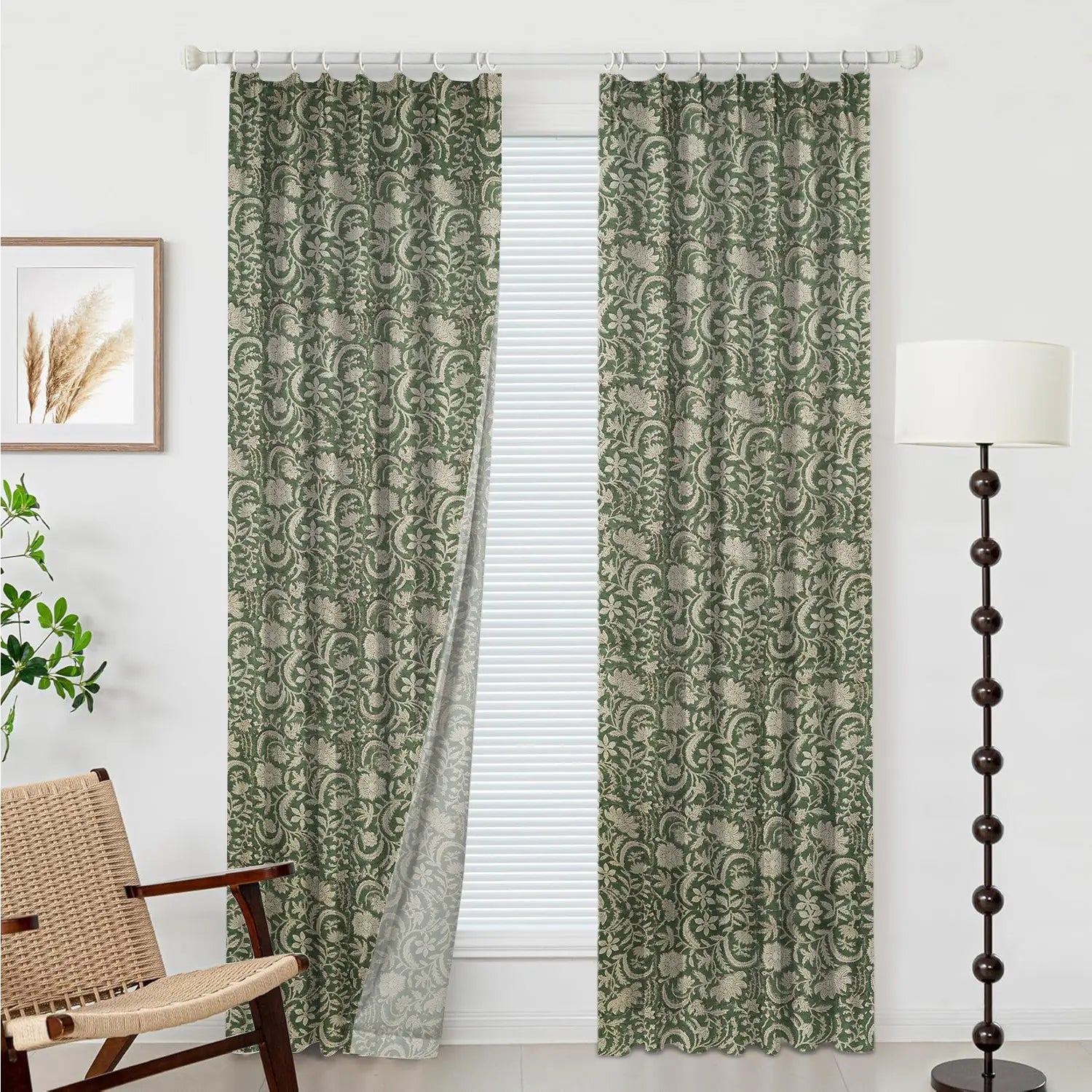 Natural Block Print Thick Linen Window Curtain - Kundanvan