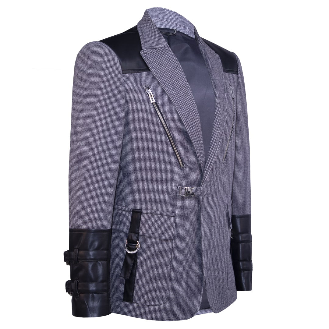 Blazer featuring faux leather accents and metal fittings