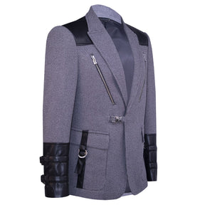 Blazer featuring faux leather accents and metal fittings