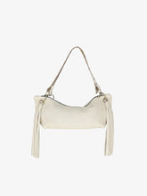 Blair Shoulder Bag, Cream Embossed Leather/Tassels
