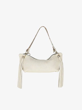 Blair Shoulder Bag, Cream Embossed Leather/Tassels