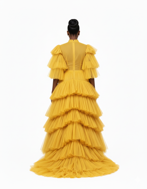 Aurelia Golden Tiered Tulle Gown