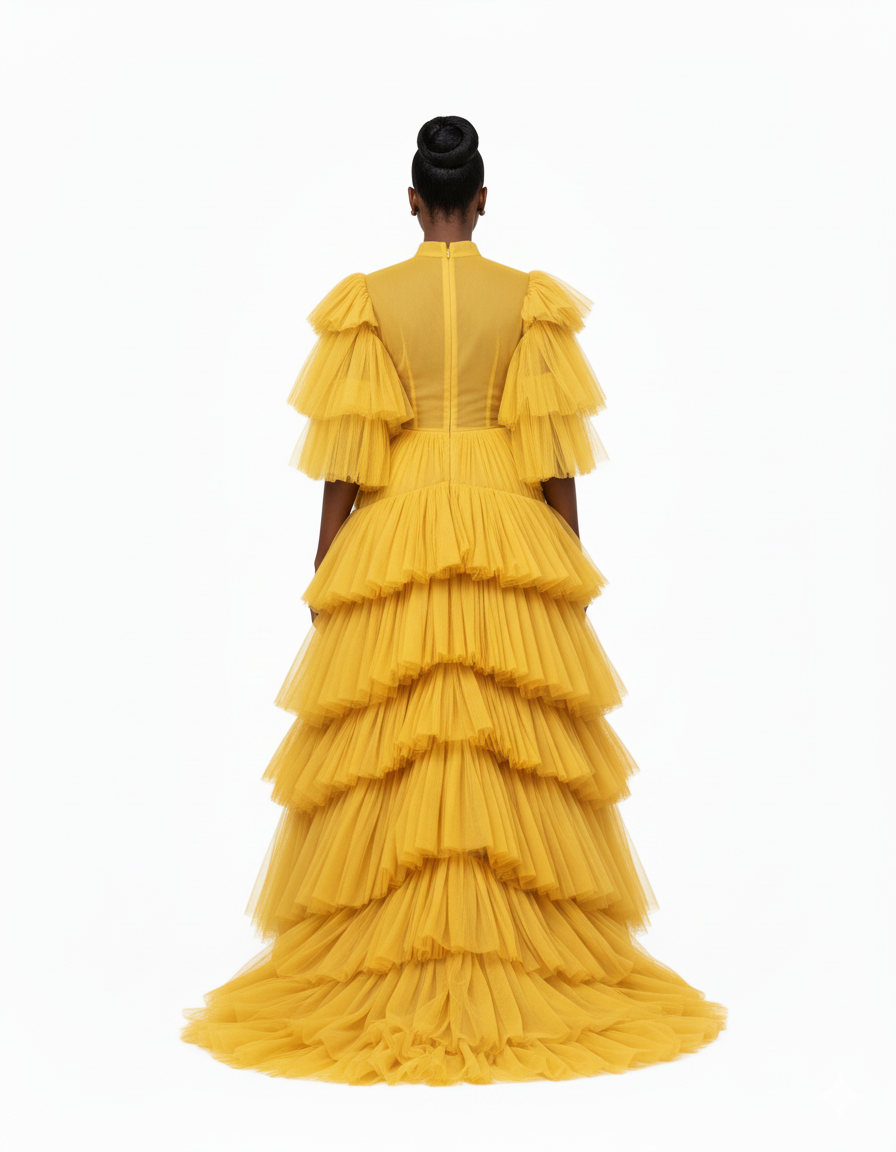 Aurelia Golden Tiered Tulle Gown