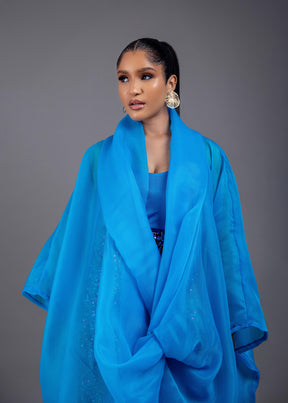 Casablanca blue Twist Top With Maxi Flare Sequin Skirt Set (blue)