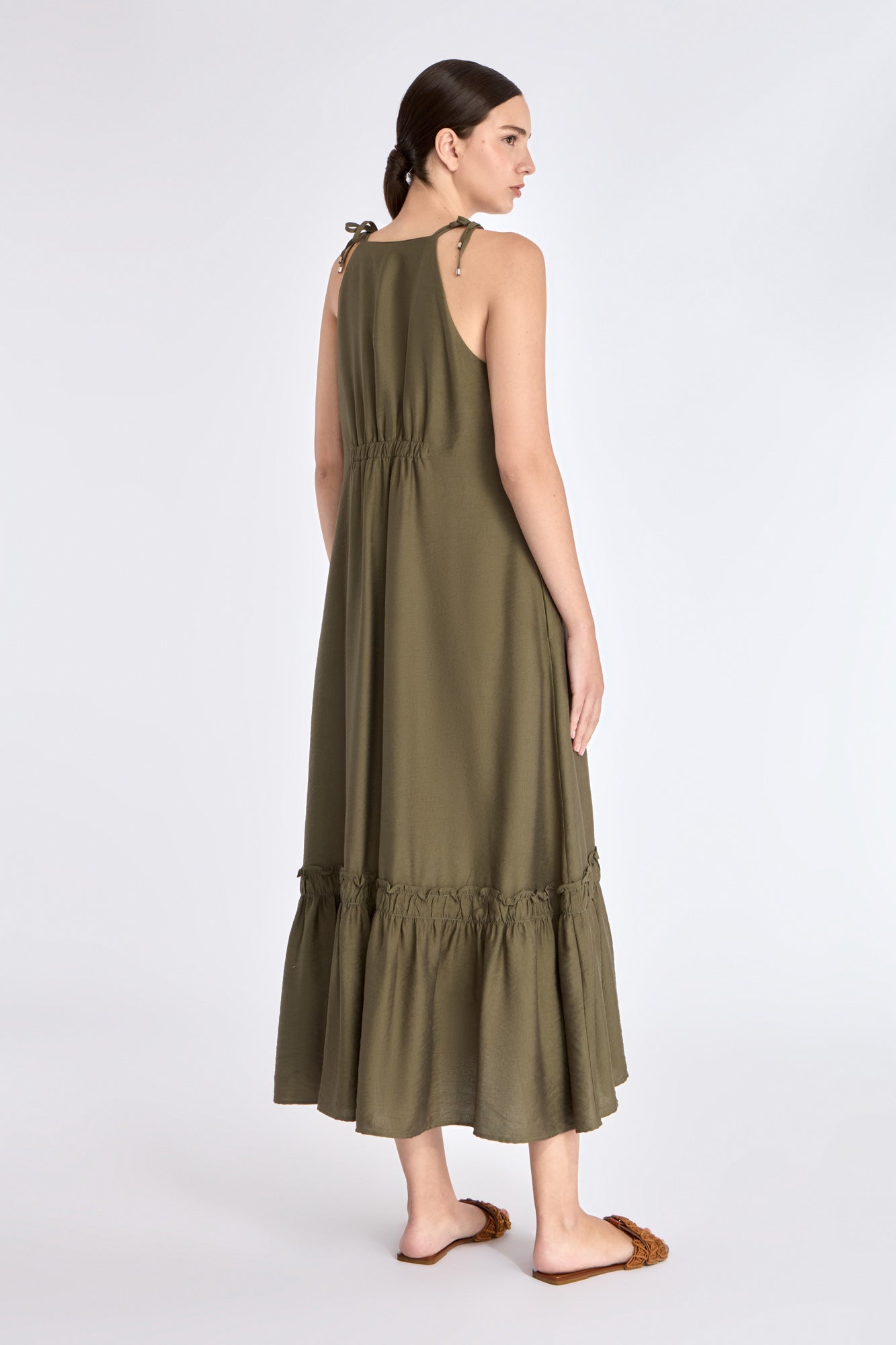 Blake Ruffle Detail Maxi Dress | Olive
