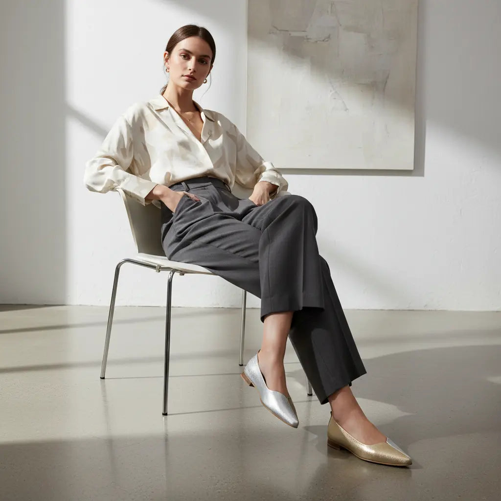 Lola Metallic Two-Tone Pointed Ballet Flats