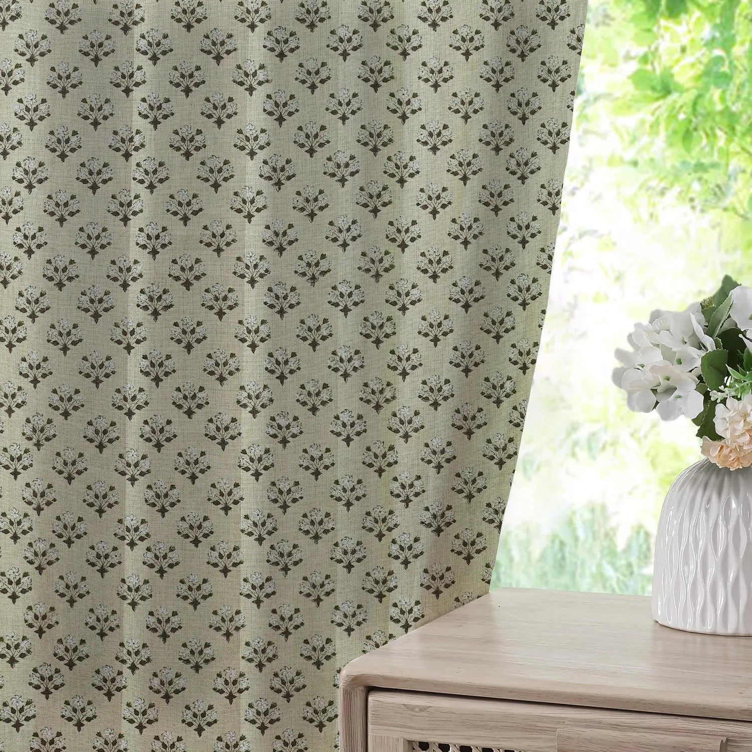 Designer Print Duck Canvas Window Curtain - Betal Leaf