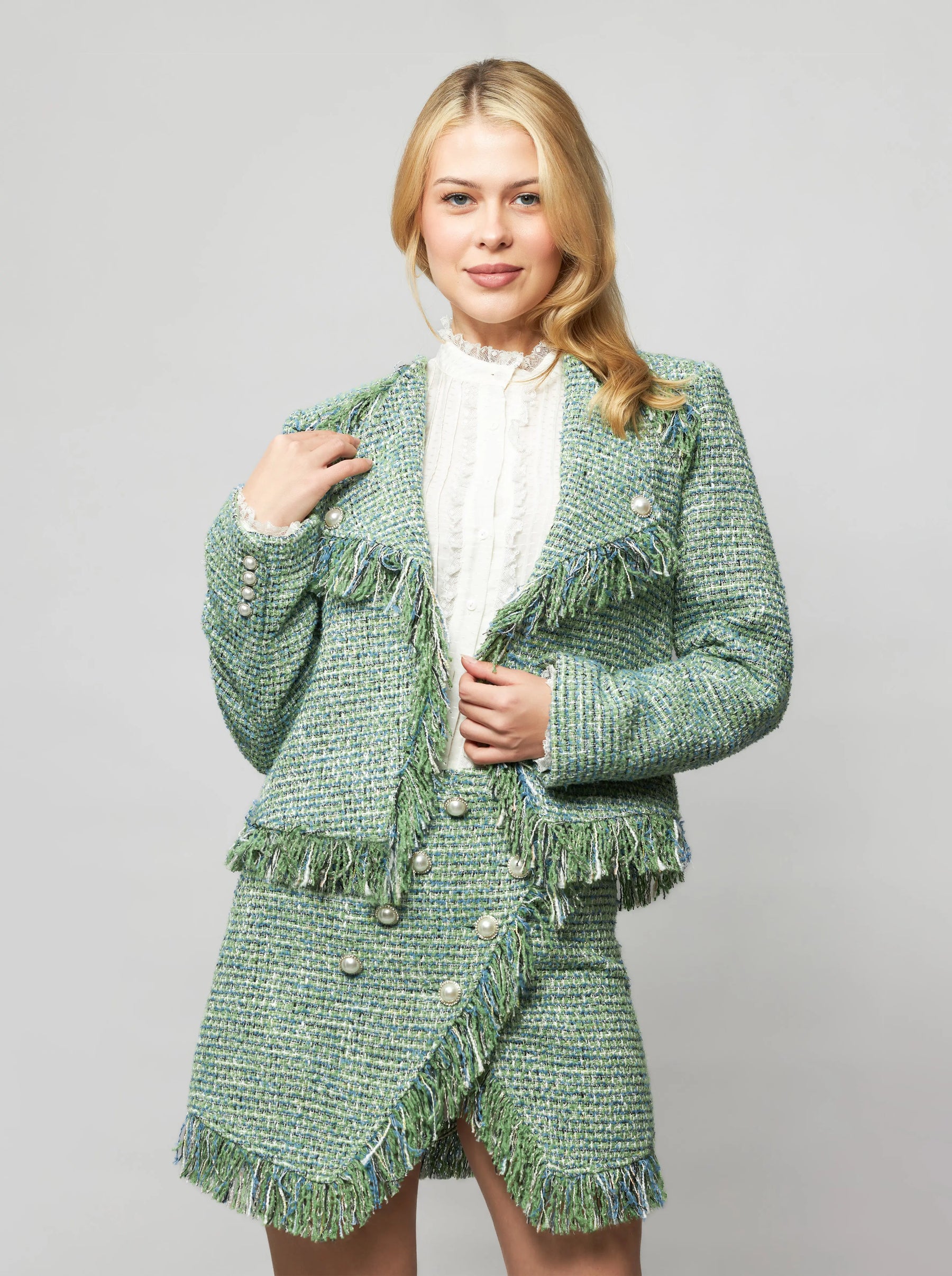 Cora Fringed Tweed Bouclé Moto Jacket