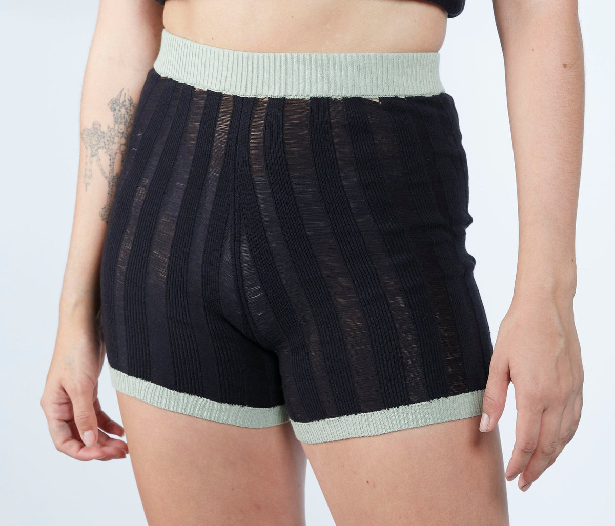 Ladder Knit Shorts  with Contrast Trim