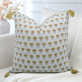 Artisan Mustard Thick Linen Tassel Cushion Cover for Sofa - Kohinoor