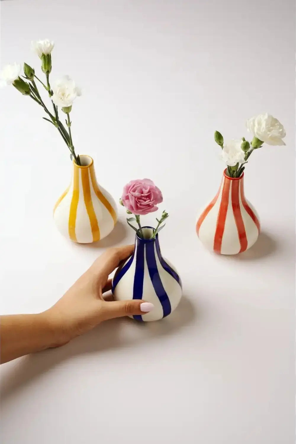 Ceramic Stripe  Bud Vase - 3.5 X 3.5 X 4.75 Inches