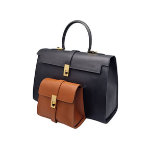 Ethereal Double Dose Bag In Saffiano Calf Leather - Black & Brown