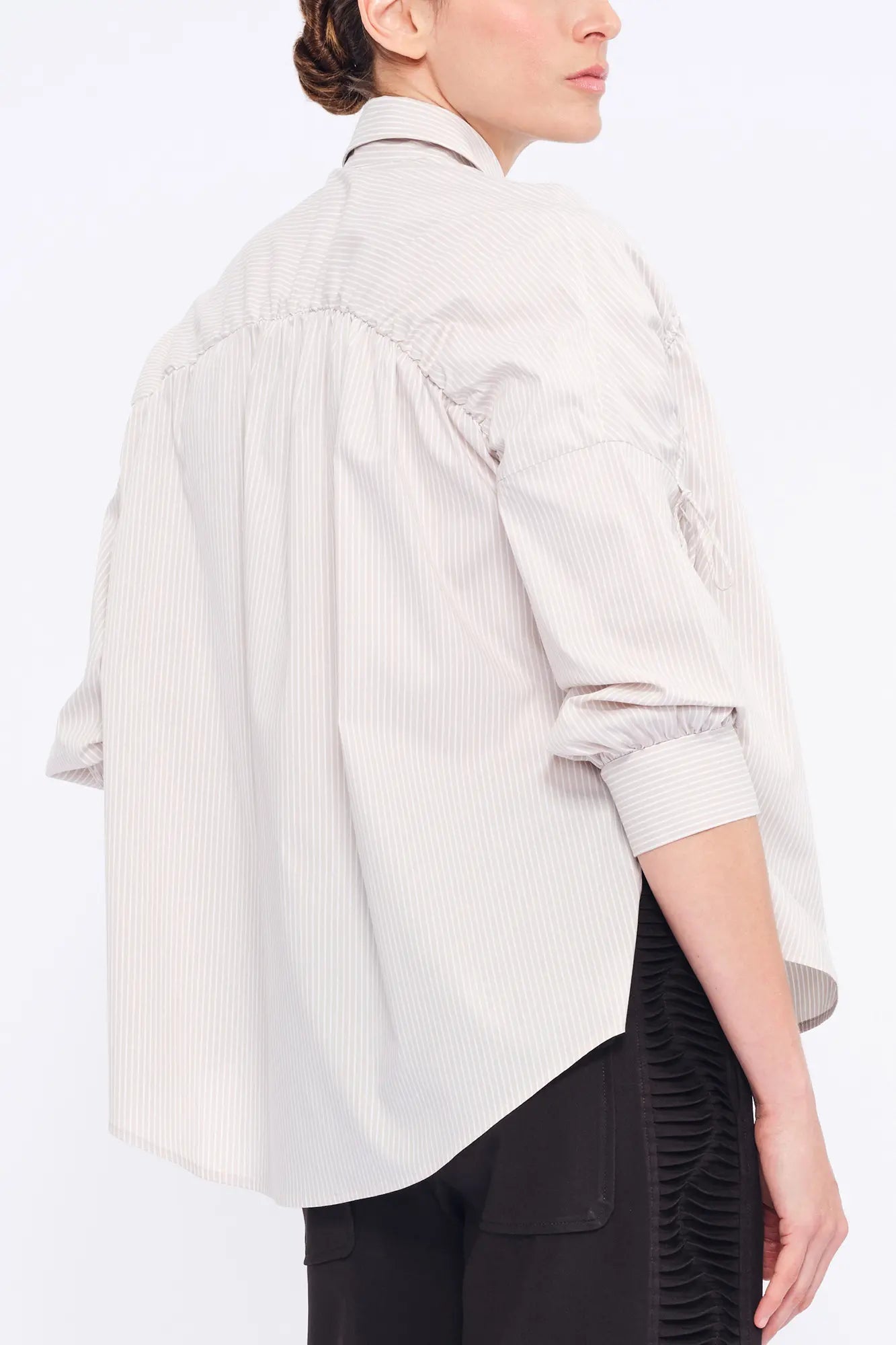 Star Gathered Shoulder Blouse | Striped Sand