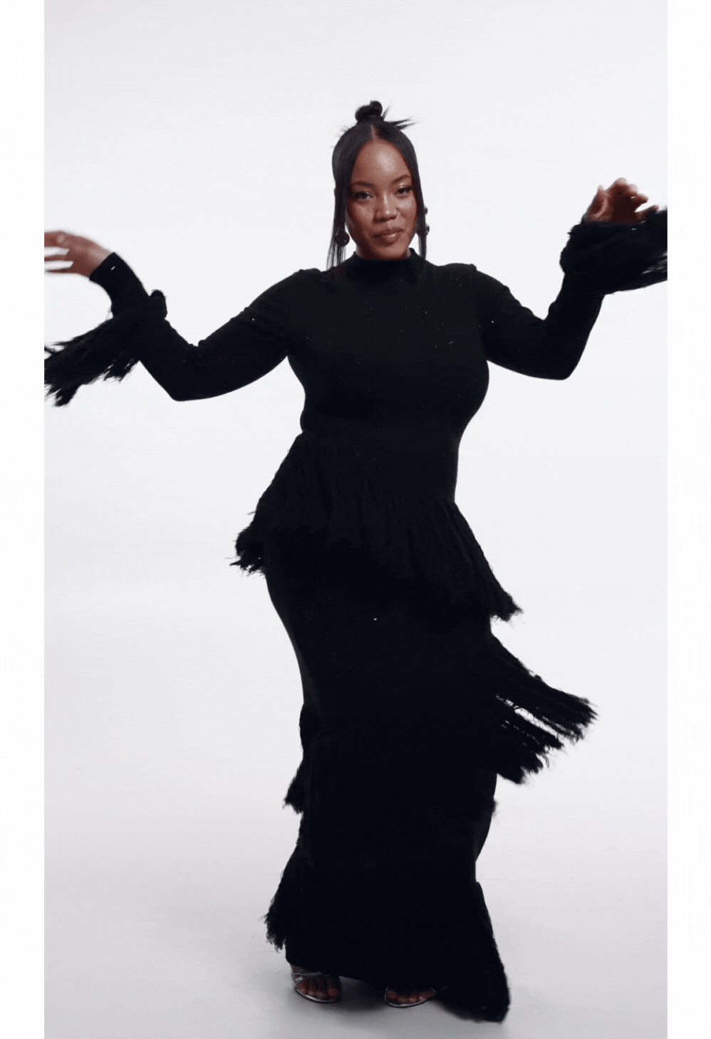 EME Sequin Fringe Maxi Dress in BLACK