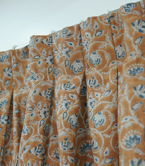 Handcrafted Boho Block Print Two Pleated Pure Linen Curtain - Saraswati