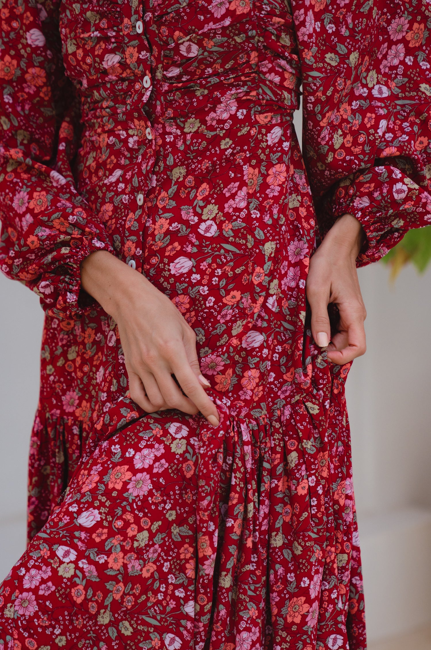 Verona Long Sleeve Midi Dress - Ruby Wildflower