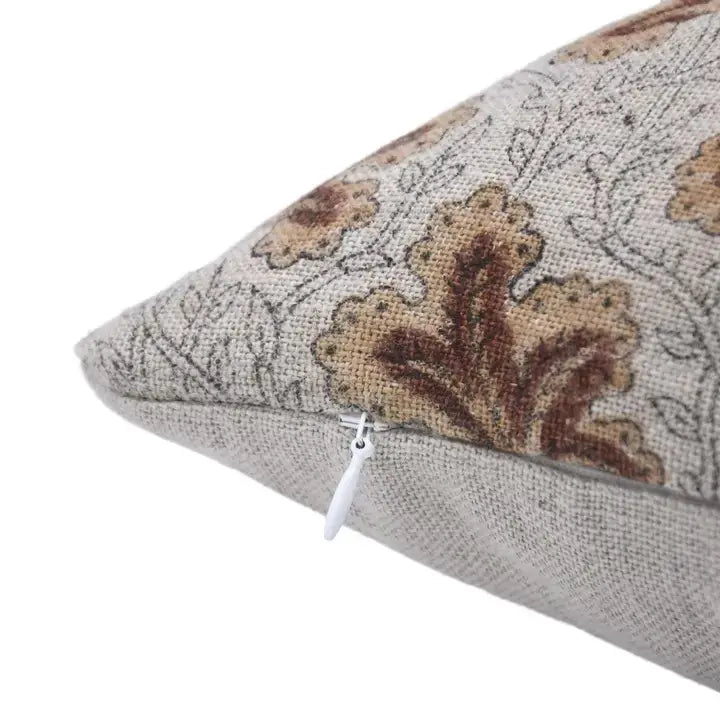 Handmade Floral Thick Linen Block Print Cushion Cover - Pushp Samhita