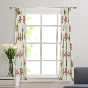Elegant Hand Block Print Thick Cotton White Curtain- Swadesh
