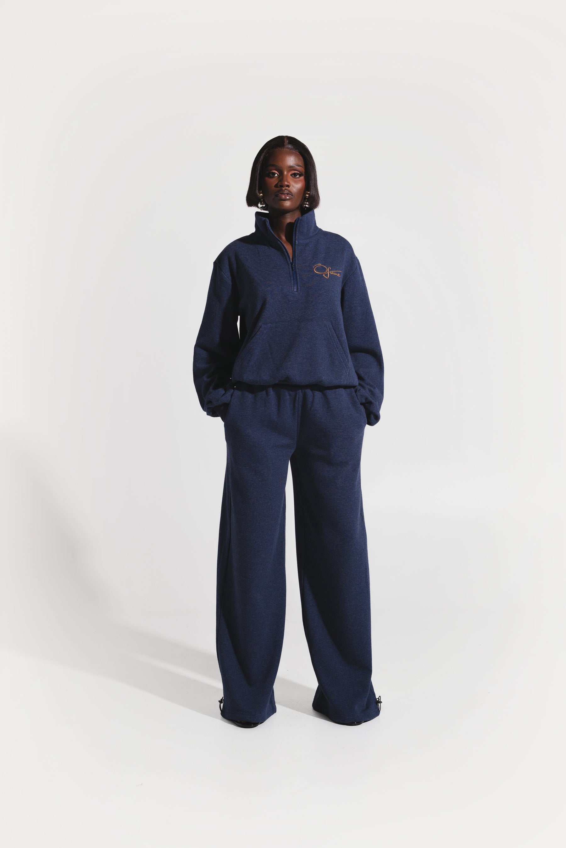 OFUURE Plush fleece 3/4 Zip SET in DENIM BLUE