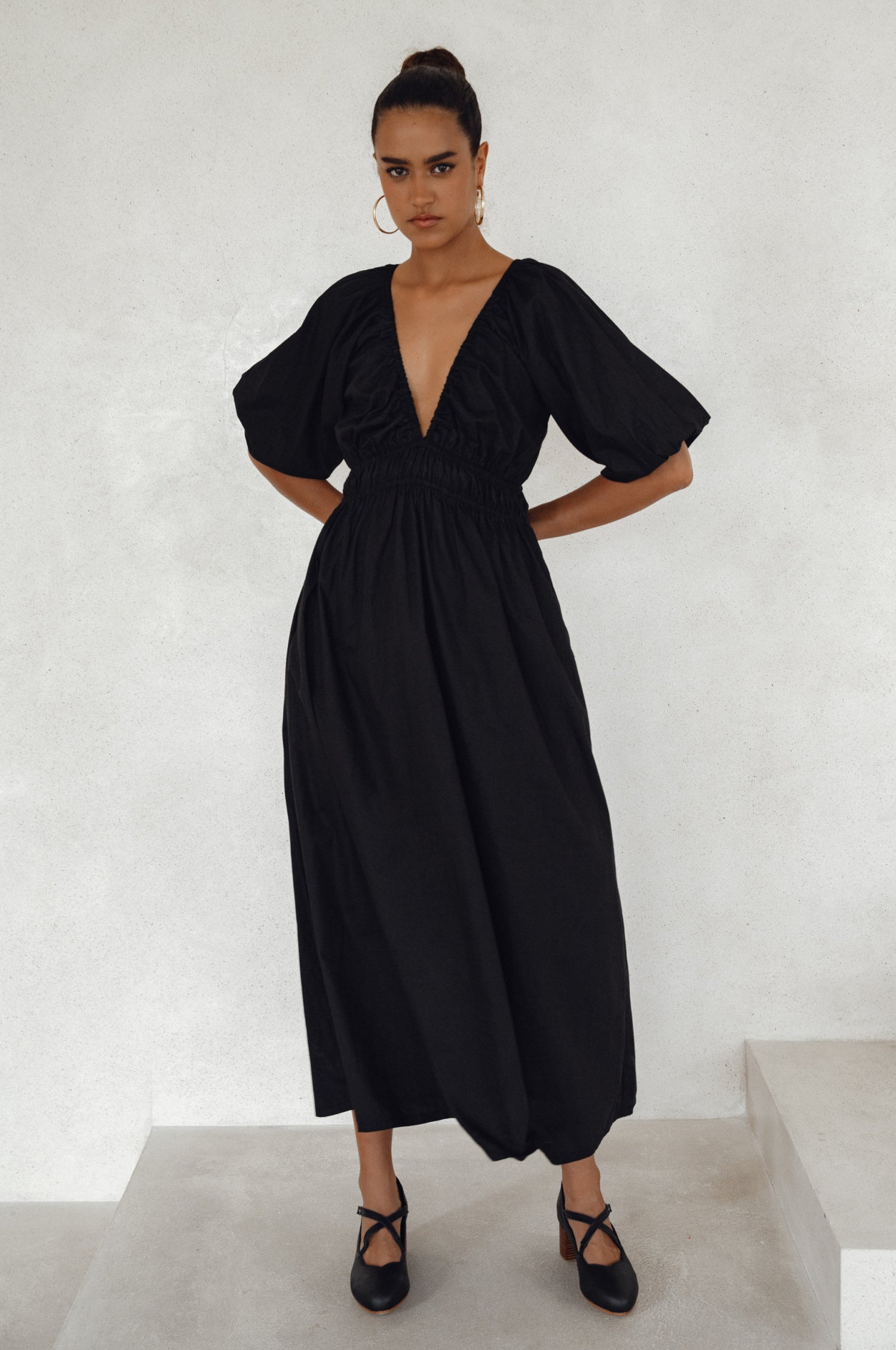 Kezas Cotton Maxi Dress - Black