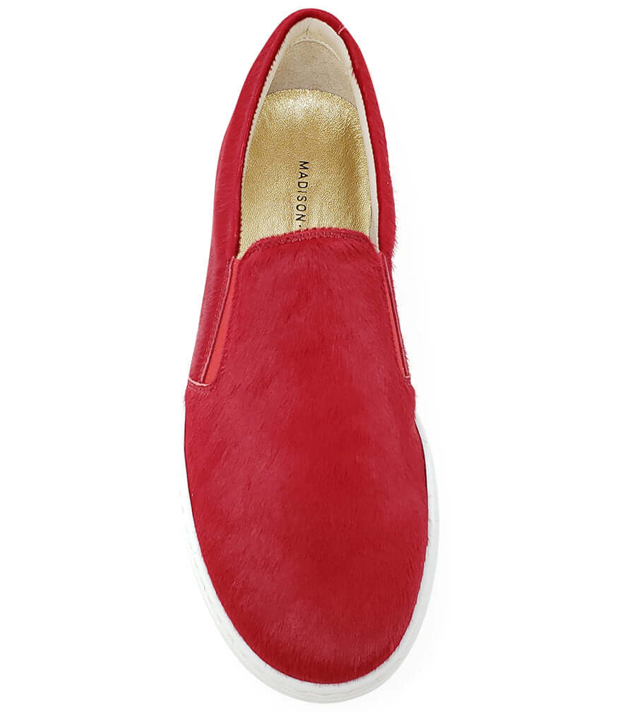 Red Short Hair Calf Slip On Sneaker