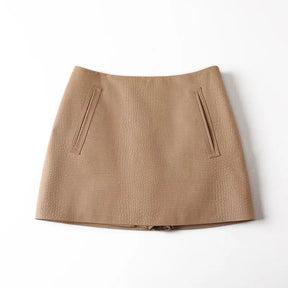 Croc-Embossed Genuine Sheep Leather Mini Skirt