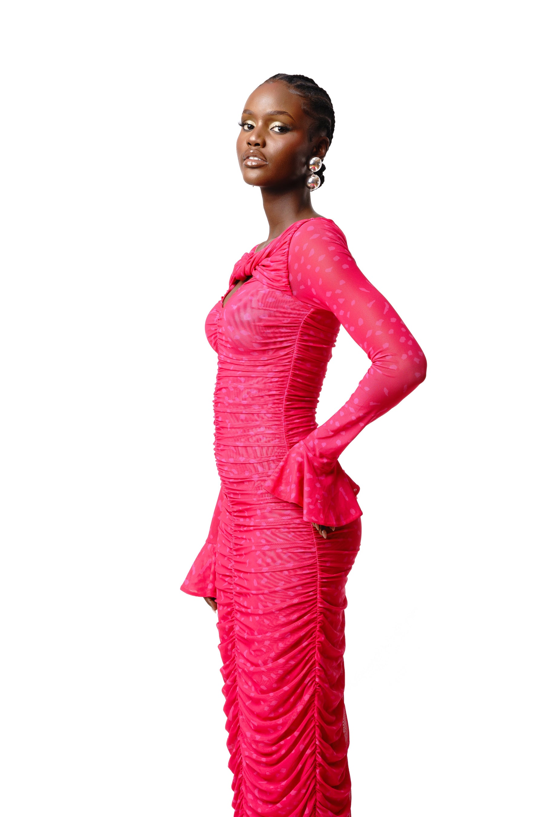 STELLA RUCHED MAXI MESH DRESS