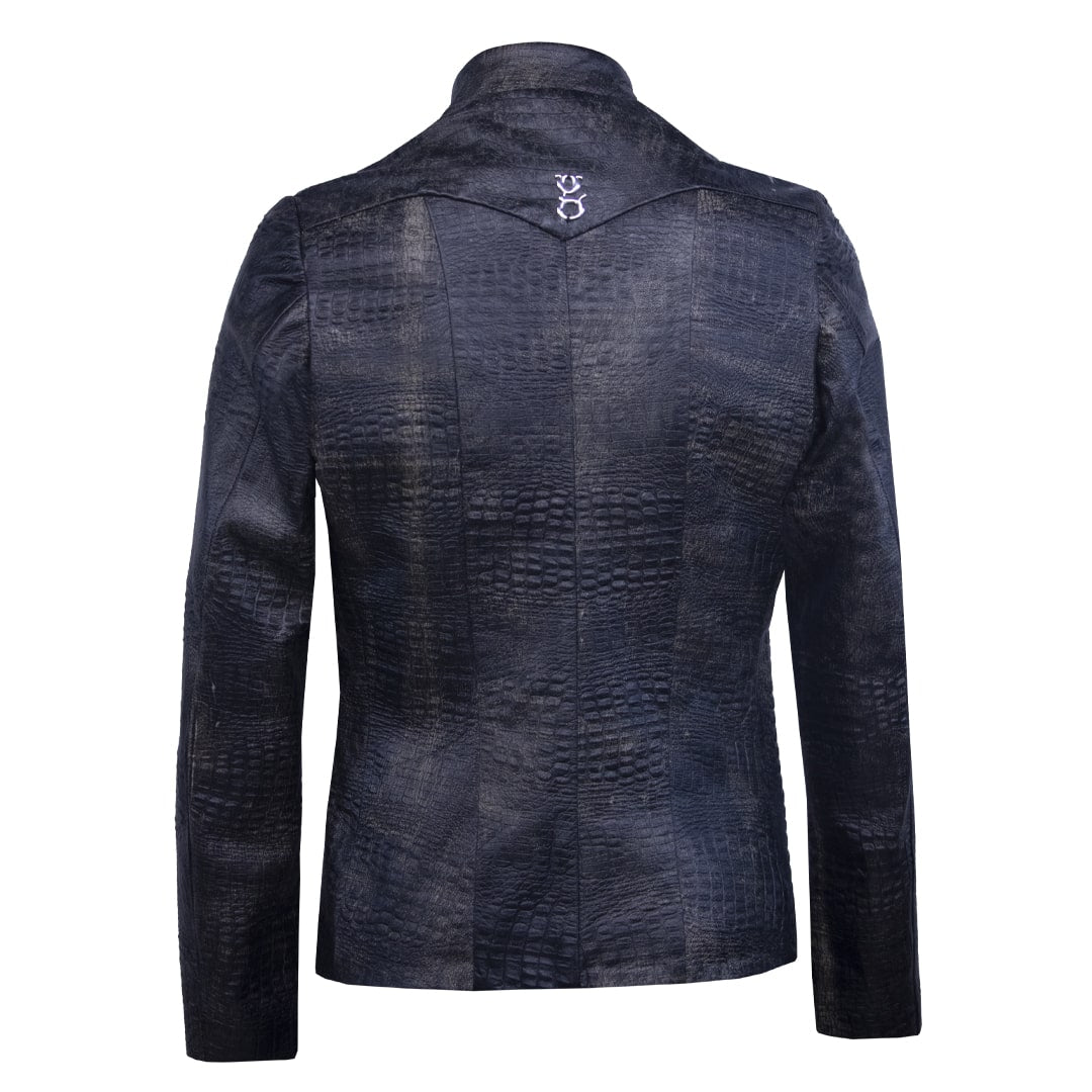 Aged cracked crocodile leather jacket