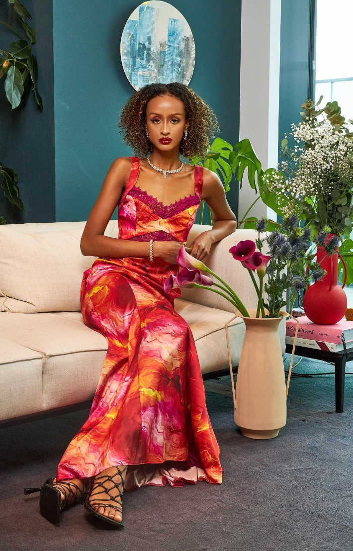 Lace Insert Floral Maxi Dress