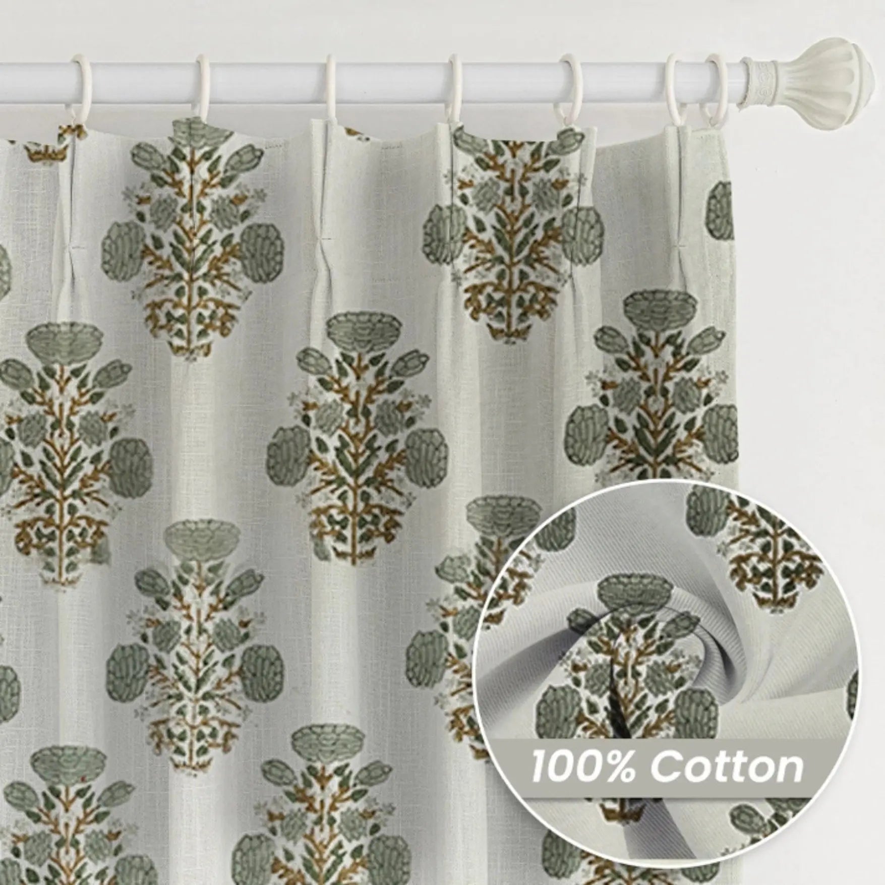 Hand Block Printed Pure Linen Pleated Curtain - Swadesh