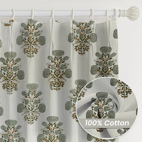 Hand Block Printed Pure Linen Pleated Curtain - Swadesh