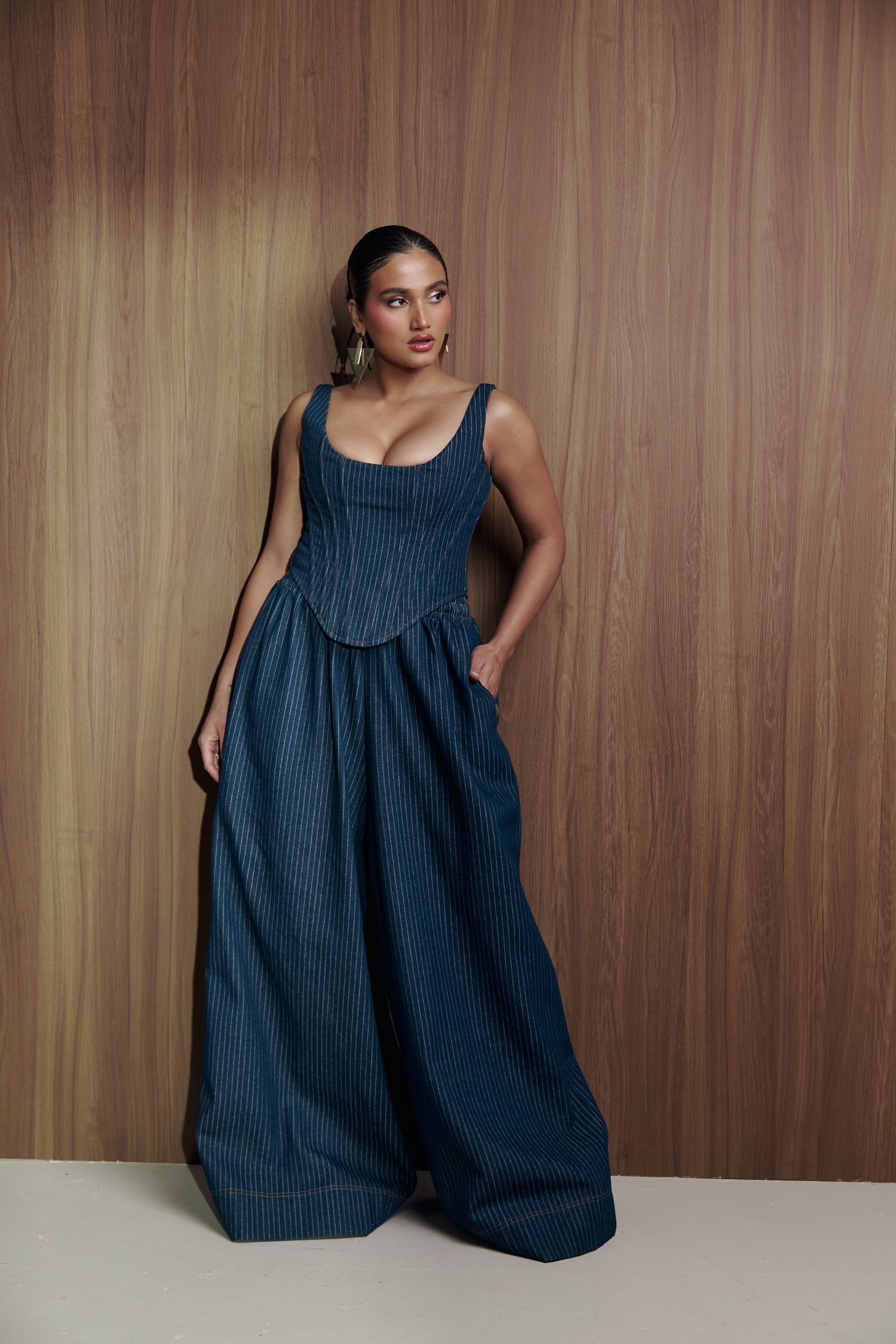 Denim Pinstripe LEAH Corset Top