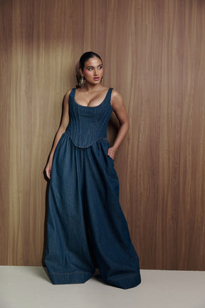 Denim Pinstripe LEAH Corset Top