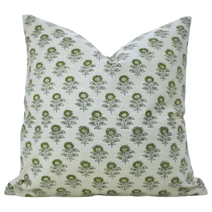 Natural Block Print Linen Blend Pillow Cover - Bagru Buti