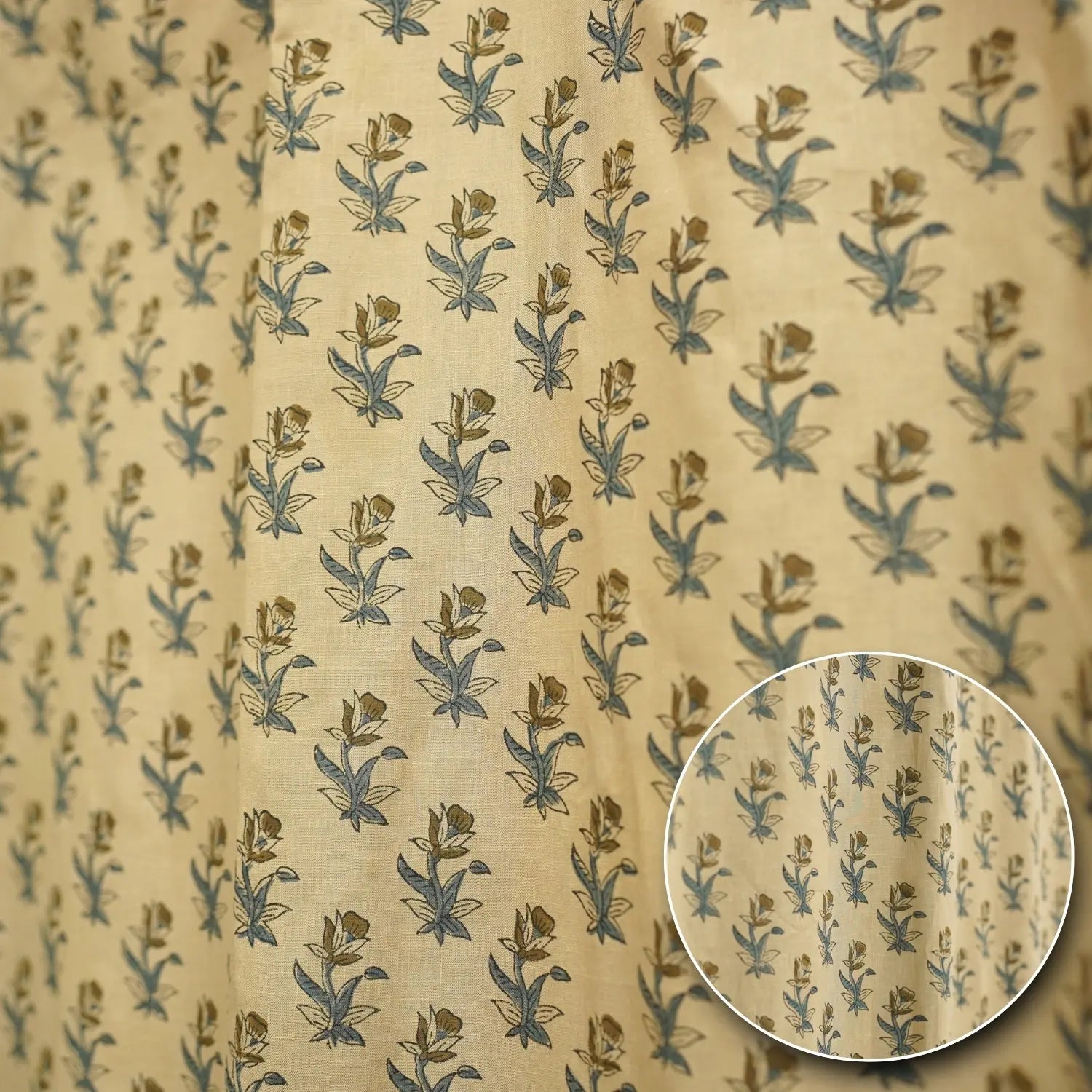 Bohemian Block Viscose Colored Linen Curtain - Coastal Tulip