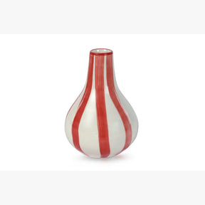 Ceramic Stripe  bud vase, Red- 3.5 x 3.5 x 4.75 Inches