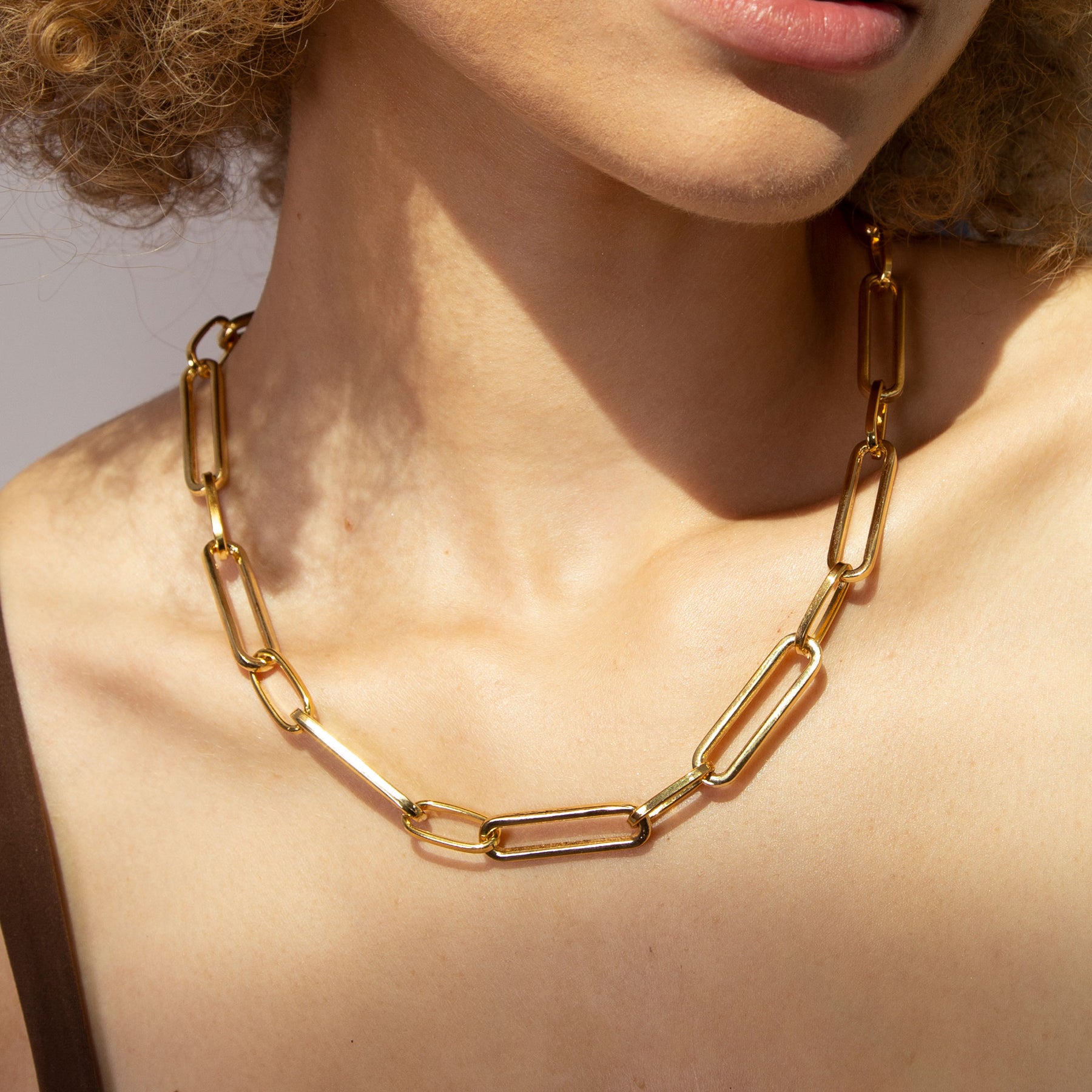 Paperclip Gold Chain Necklace Bracelet Set