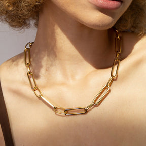 Paperclip Gold Chain Necklace Bracelet Set