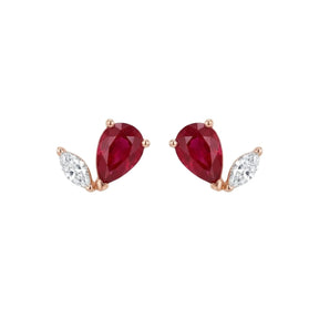 Pear Ruby & Diamond Marquise Studs