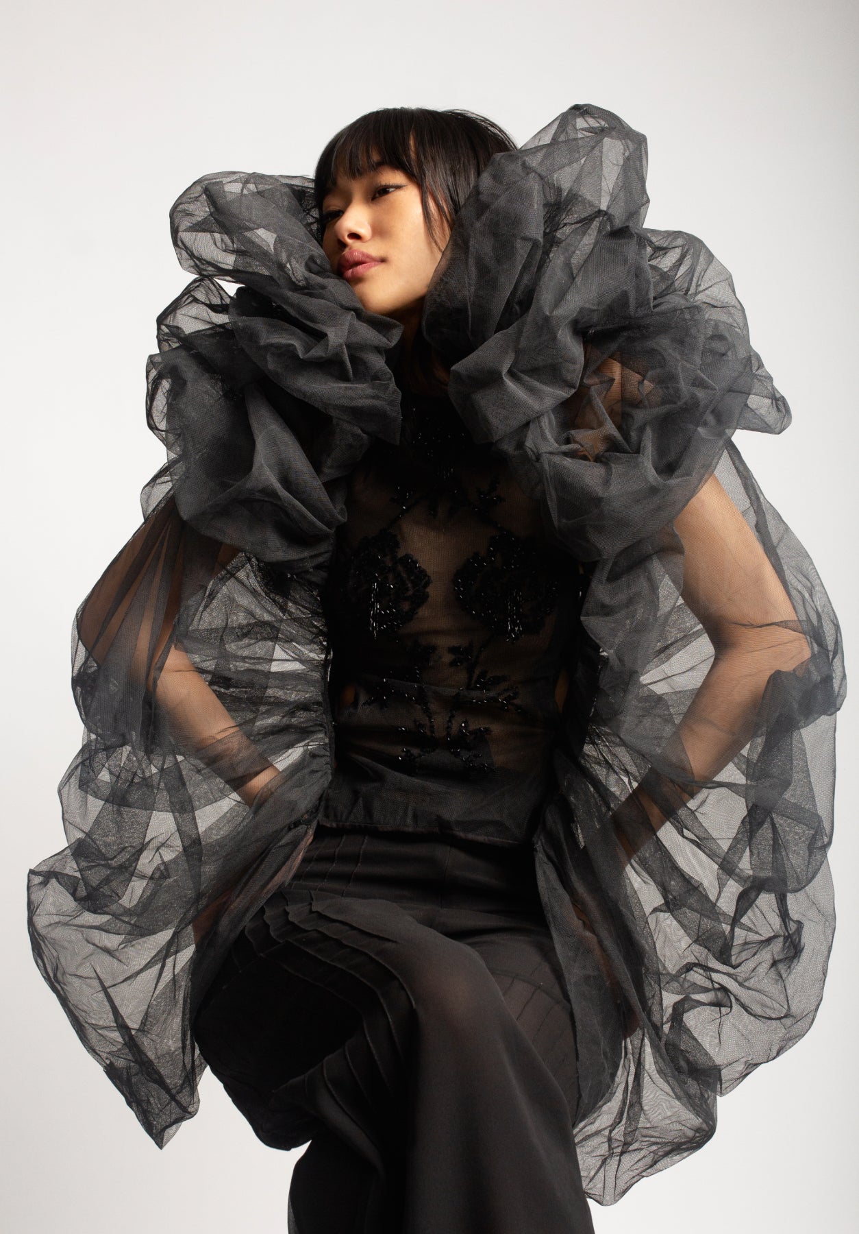 Sheer Pin Tuck Trousers