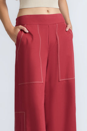 Zoe High-Rise Cotton Pants | Wine