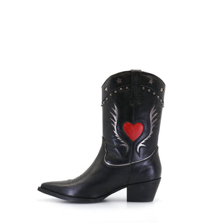 Texas Heart & Star Leather Black Boots Shirp