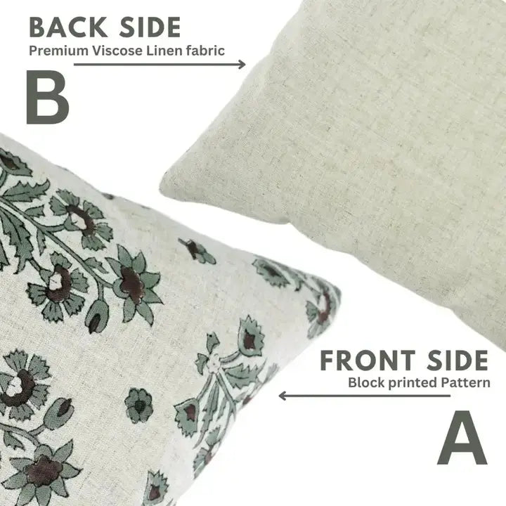 Bohemian Block Printed Design Viscose Linen Pillow Cover - Sadabahar